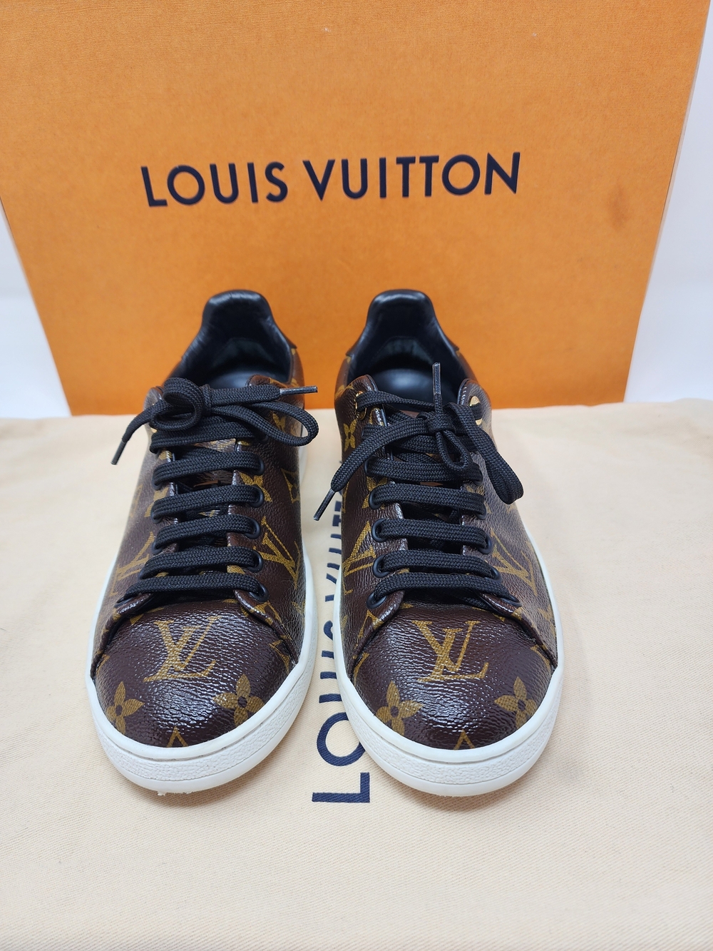 Louis Vuitton Brown Monogram Low-Top Women Sneakers with Black Laces